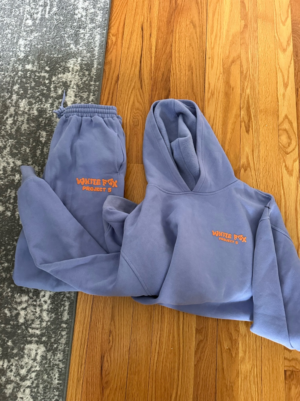 White fox hoodie and sweatpants Joggers Set - Lavender with Orange Logo